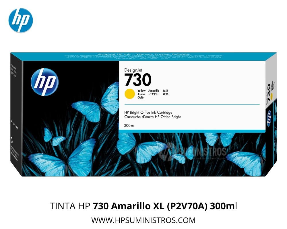 TINTA  HP 730 Amarillo XL (P2V70A) 300ml Original | DesignJet T1600/T1700/T2600