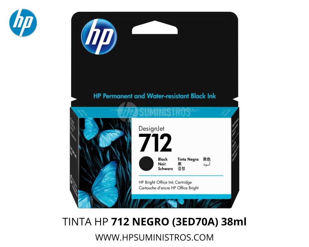 TINTA  HP 712 NEGRO Original 38 ml (3ED70A) para Plotter DesignJet T650 T250