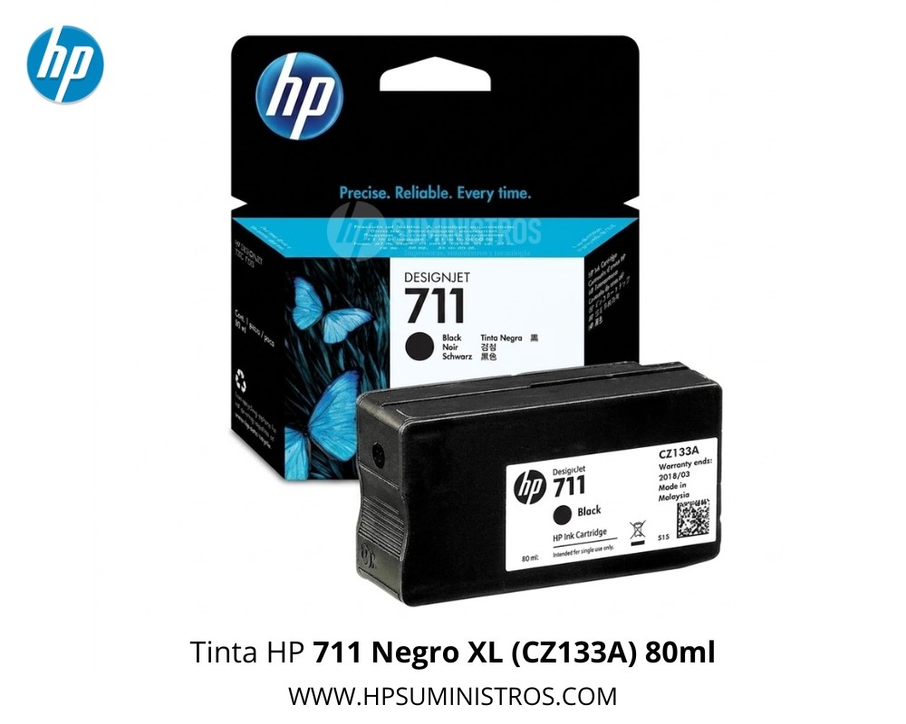 Tinta HP 711 Negro XL (CZ133A) 80ml Original | DesignJet T120/T520/T530