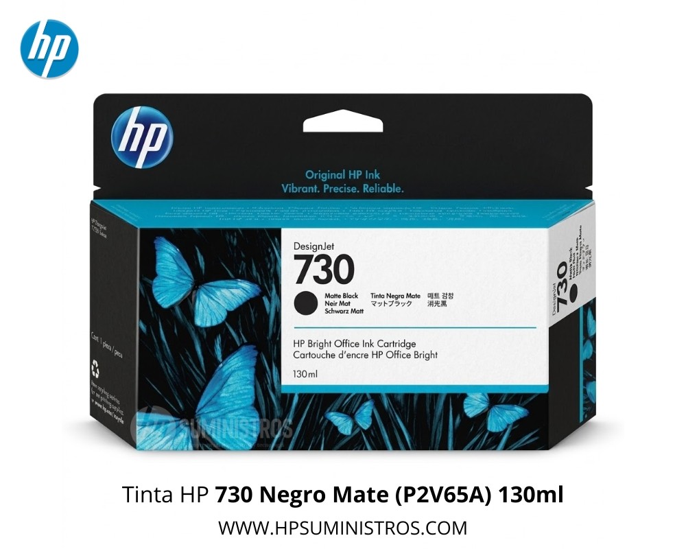 Cartucho de Tinta HP 730 Negro Mate (P2V65A) 130ml Original | DesignJet T1600/T1700/T2600