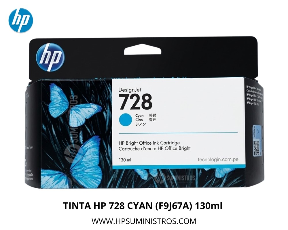 TINTA HP 728 CYAN (F9J67A) 130ml Original | DesignJet T730/T830