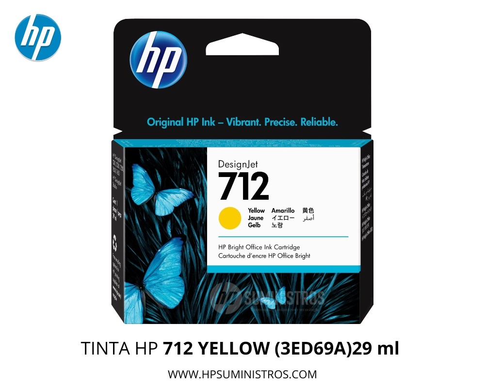TINTA HP 712 YELLOW (3ED69A)29 ml / para Plotter DesignJet T650 T250 ORIGINAL
