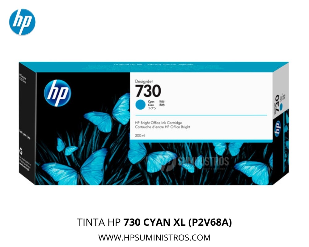 TINTA  HP 730 CYAN XL (P2V68A) 300ml Original | DesignJet T1600/T1700/T2600