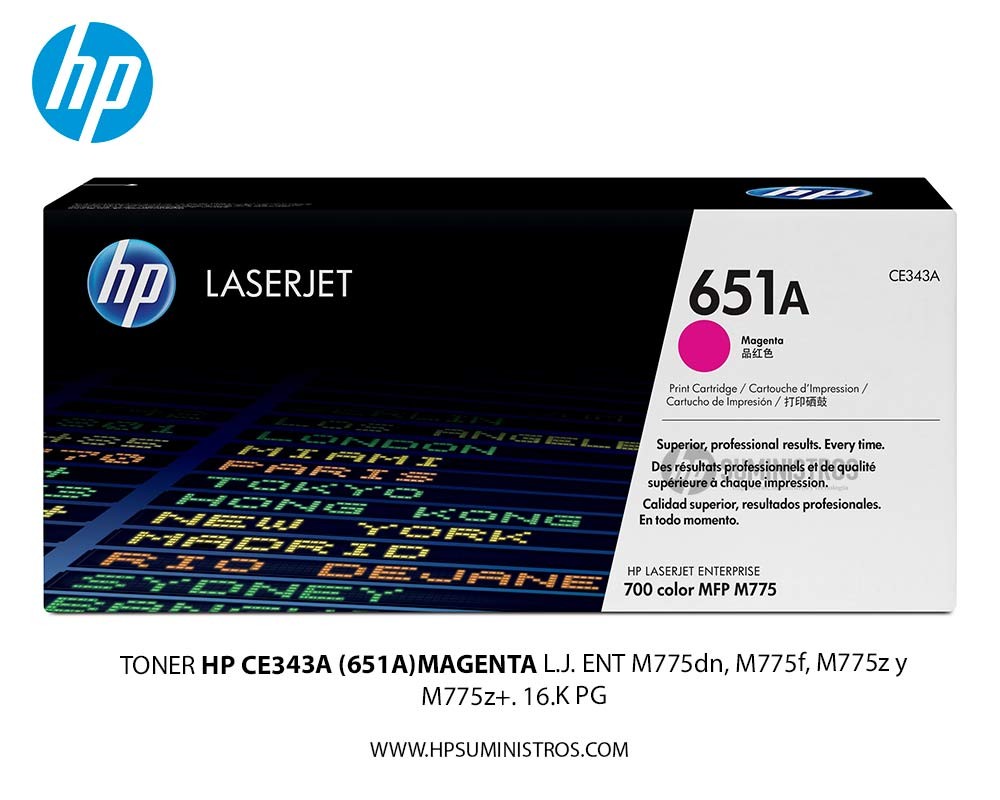 TONER HP CE343A (651A)MAGENTA L.J. ENT M775dn, M775f, M775z y M775z+. 16.K PG